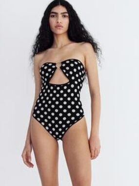 Black Polka Dot Strapless One-Piece Top